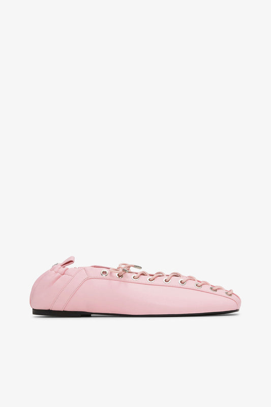 Lace-Up Ballerinas in Rose - GANNI