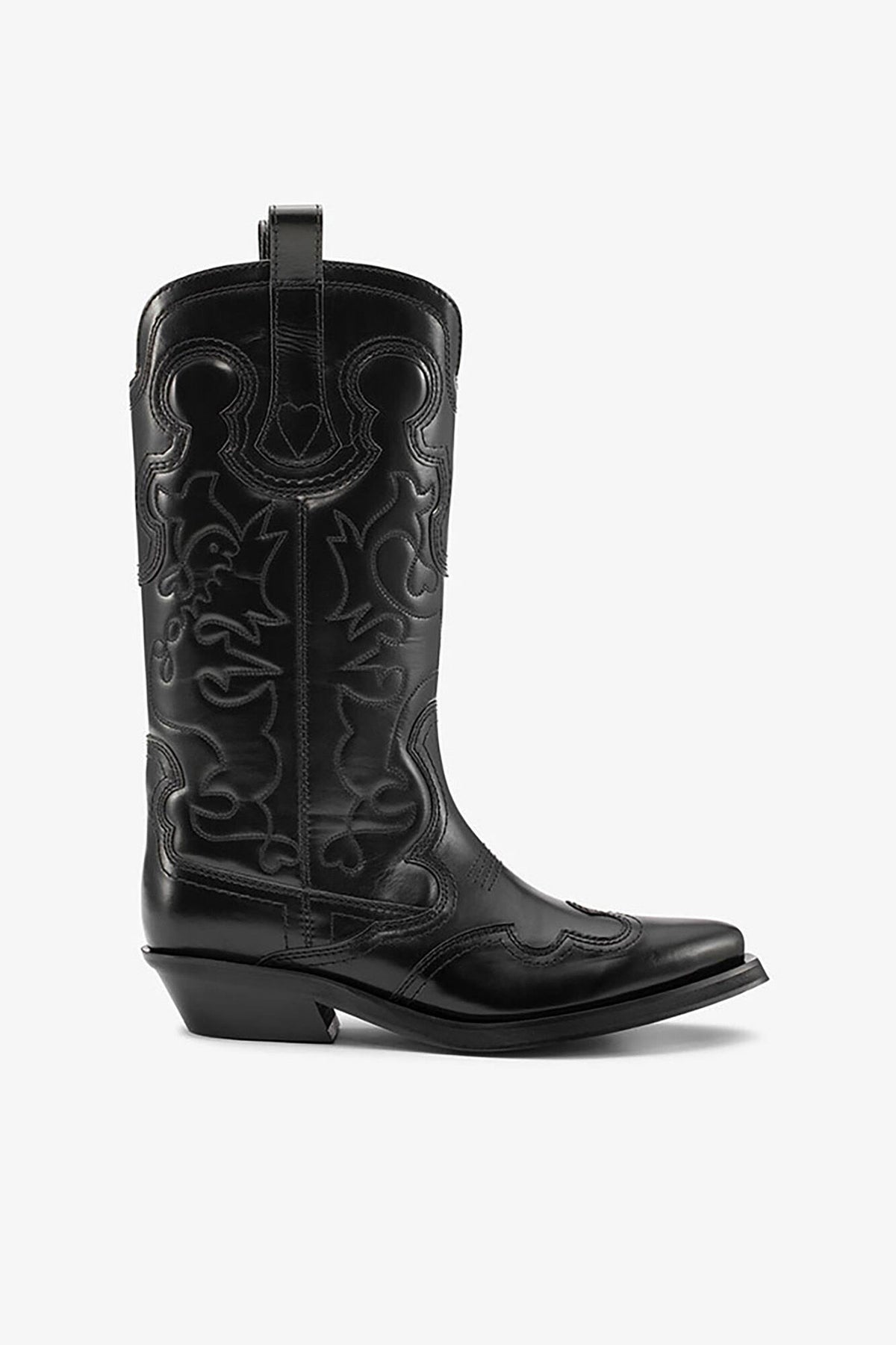Mid Shaft Embroidered Western Boots in Black - GANNI