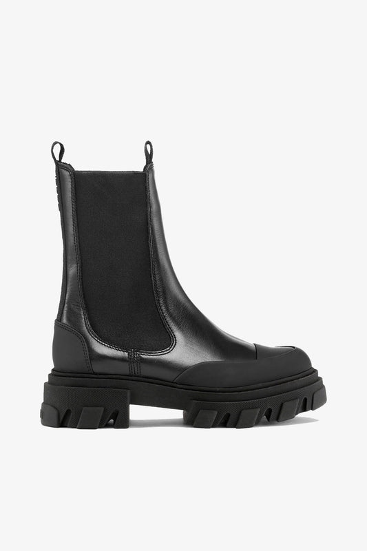 Cleated Mid Chelsea Boots in Black - GANNI