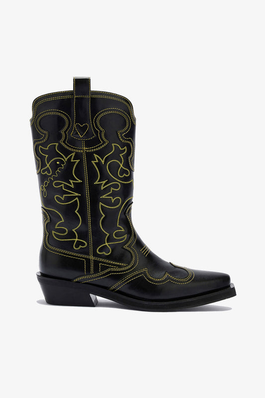 Mid Shaft Embroidered Western Boots - GANNI