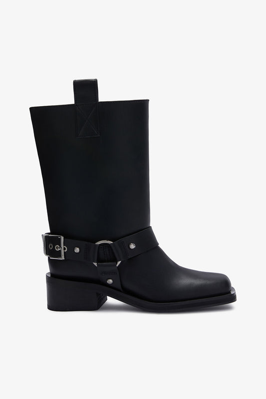 Mid Shaft Biker Boot in Black - GANNI