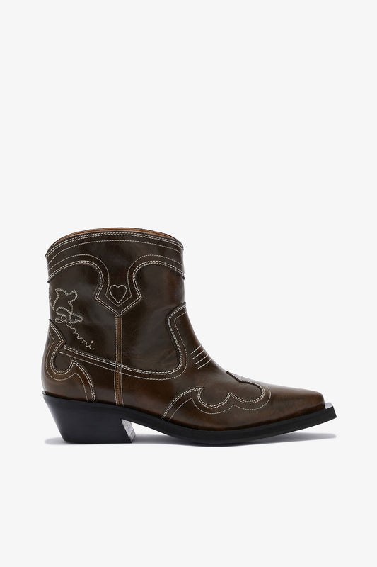 Low Shaft Embroidered Western Boots - GANNI