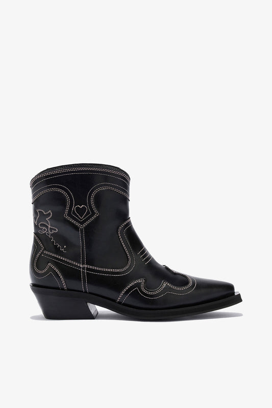 Low Shaft Embroidered Western Boots - GANNI