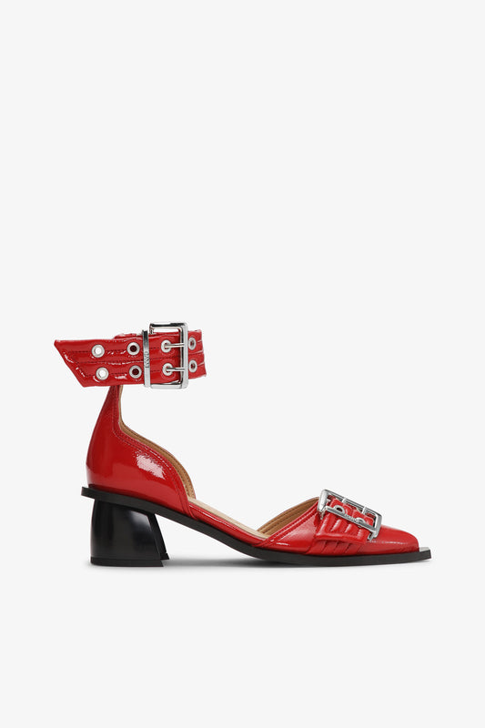 Red Feminine Buckle Open Cut Pumps - GANNI