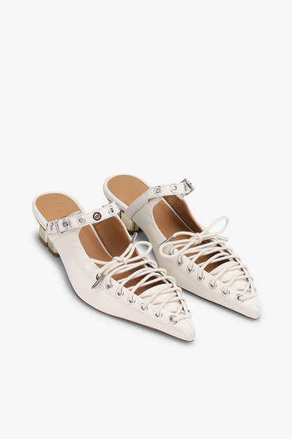 Lace-Up Mules in Ivory - GANNI
