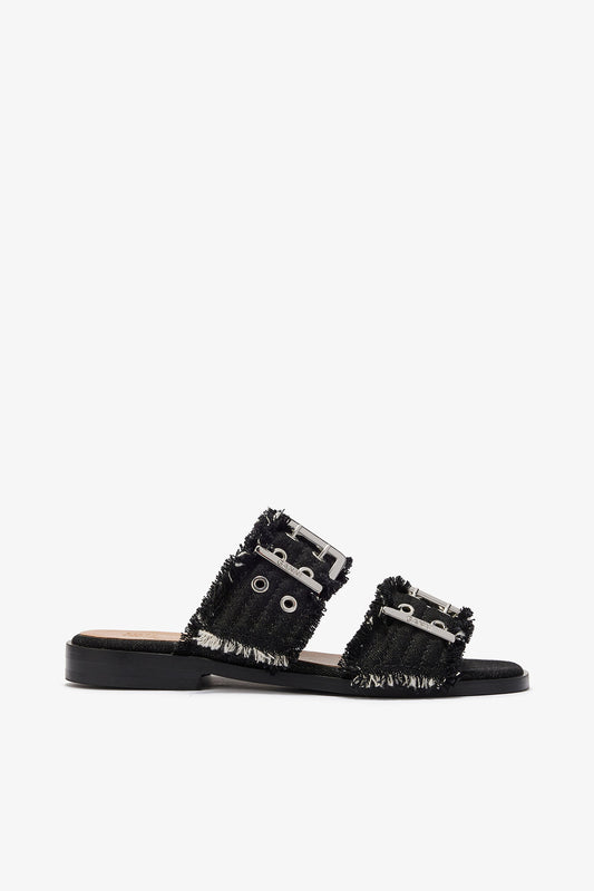 Feminine Buckle Two-Strap Sandals in Black - GANNI