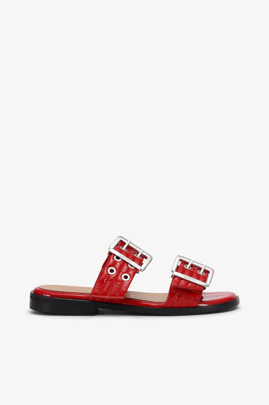 Feminine Buckle Two-Strap Sandals in Red - GANNI
