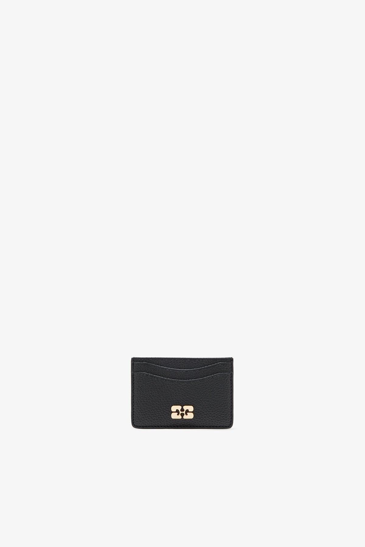Black Card Holder in Grained Black with Gold - GANNI
