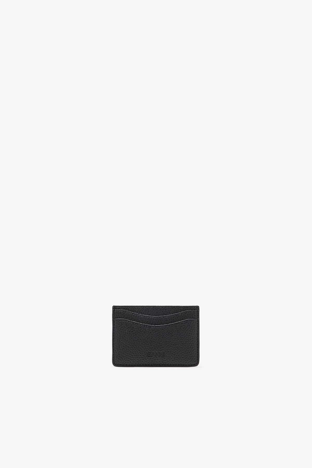 Black Card Holder in Grained Black with Gold - GANNI