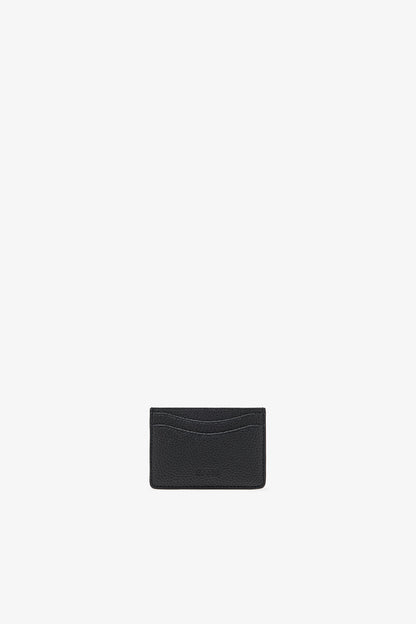 Black Card Holder in Grained Black with Gold - GANNI