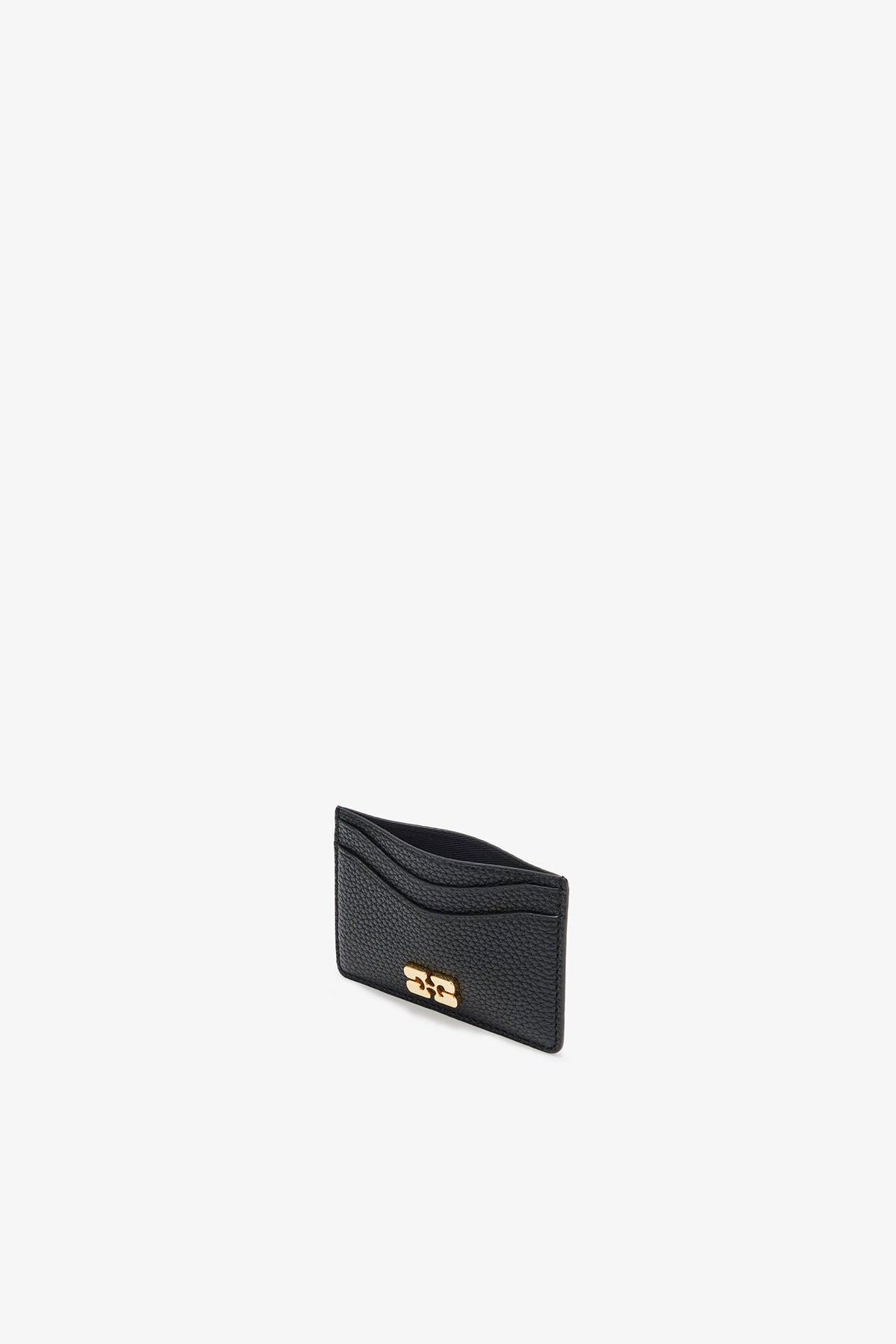 Black Card Holder in Grained Black with Gold - GANNI