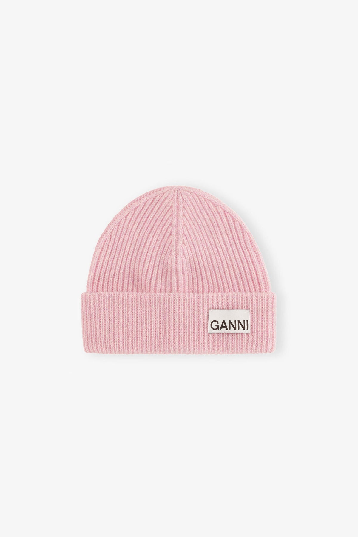 Mauve Chalk Light Pink Fitted Rib Knit Wool Beanie - GANNI