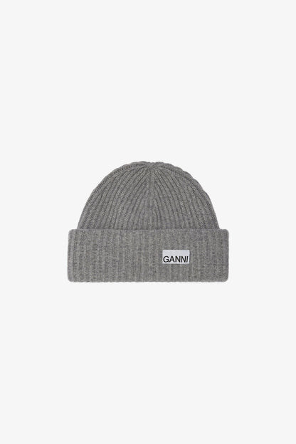 Oversized Wool Rib Knit Beanie - GANNI