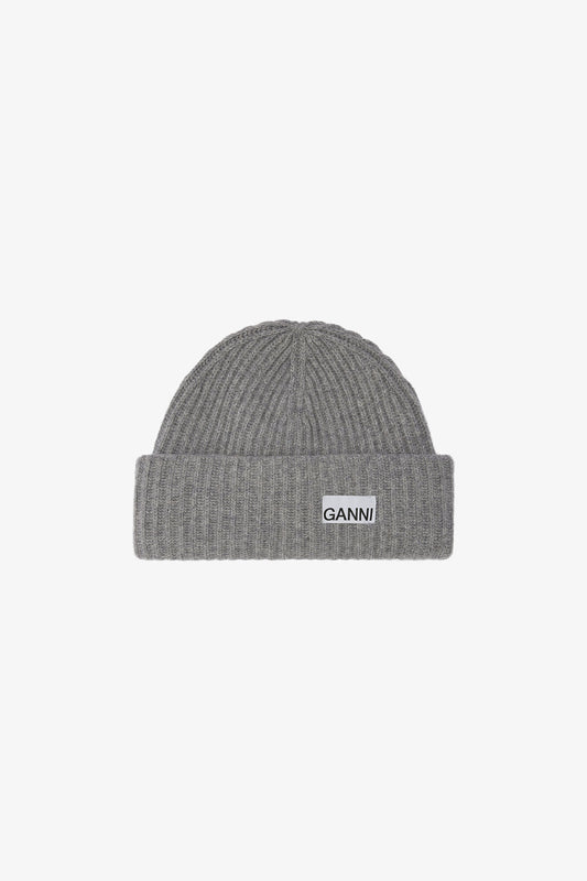 Oversized Wool Rib Knit Beanie - GANNI