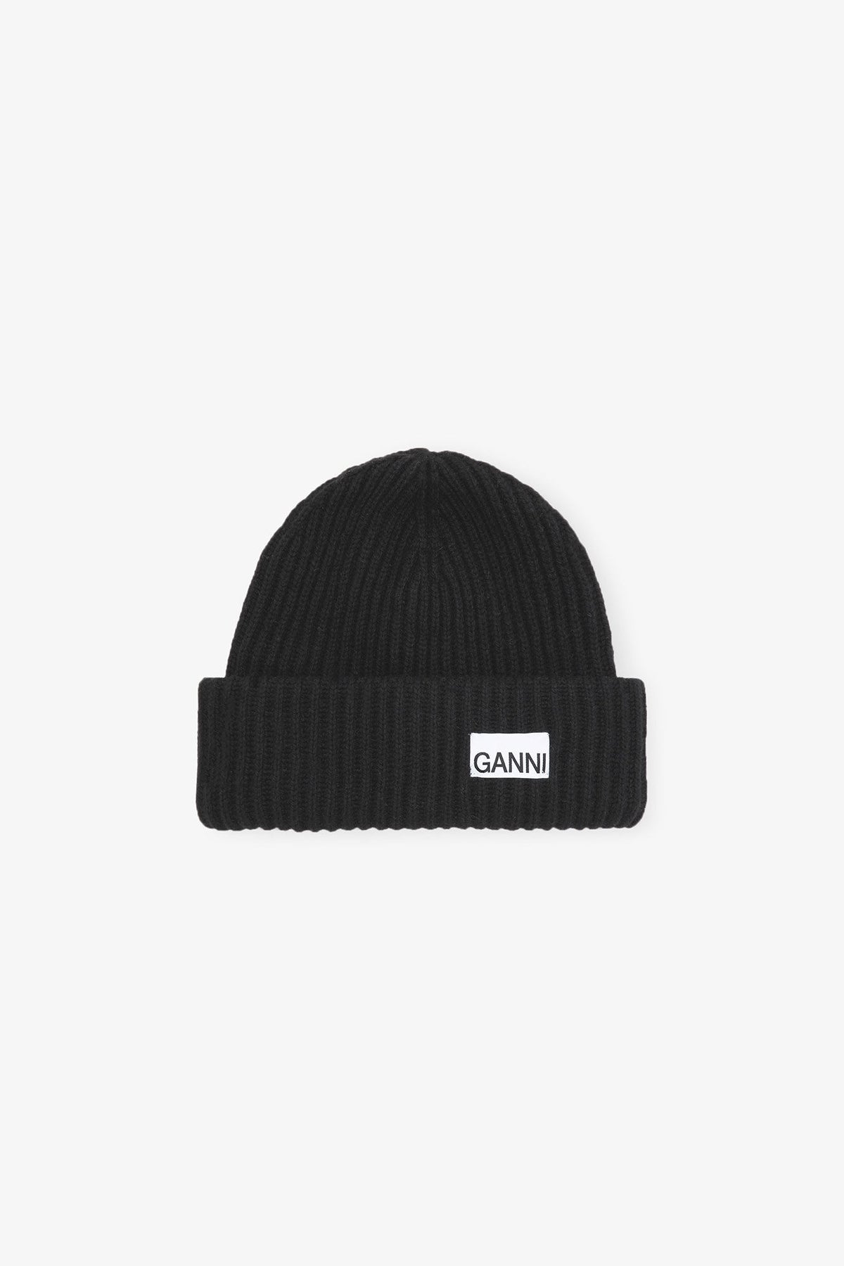 Oversized Wool Rib Knit Beanie - GANNI