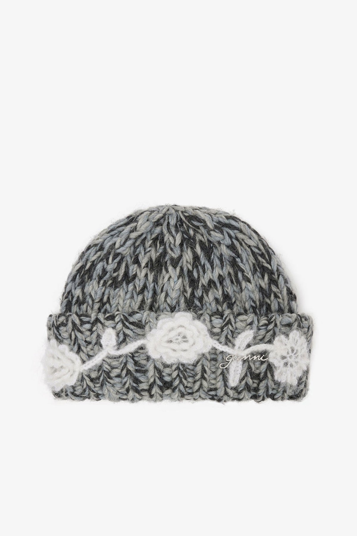 Phantom Grey Wool Handknit Beanie - GANNI