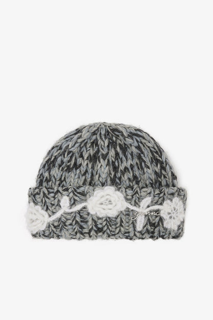 Phantom Grey Wool Handknit Beanie - GANNI
