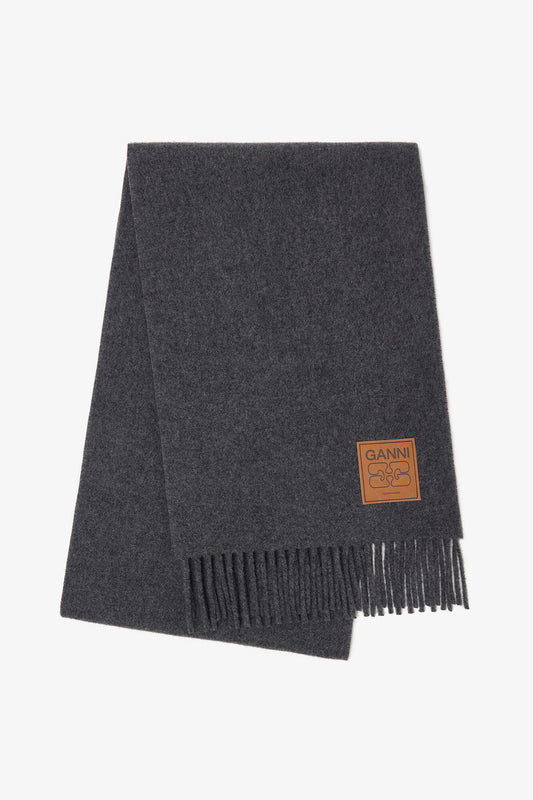 Paloma Melange Grey Wool Scarf - GANNI